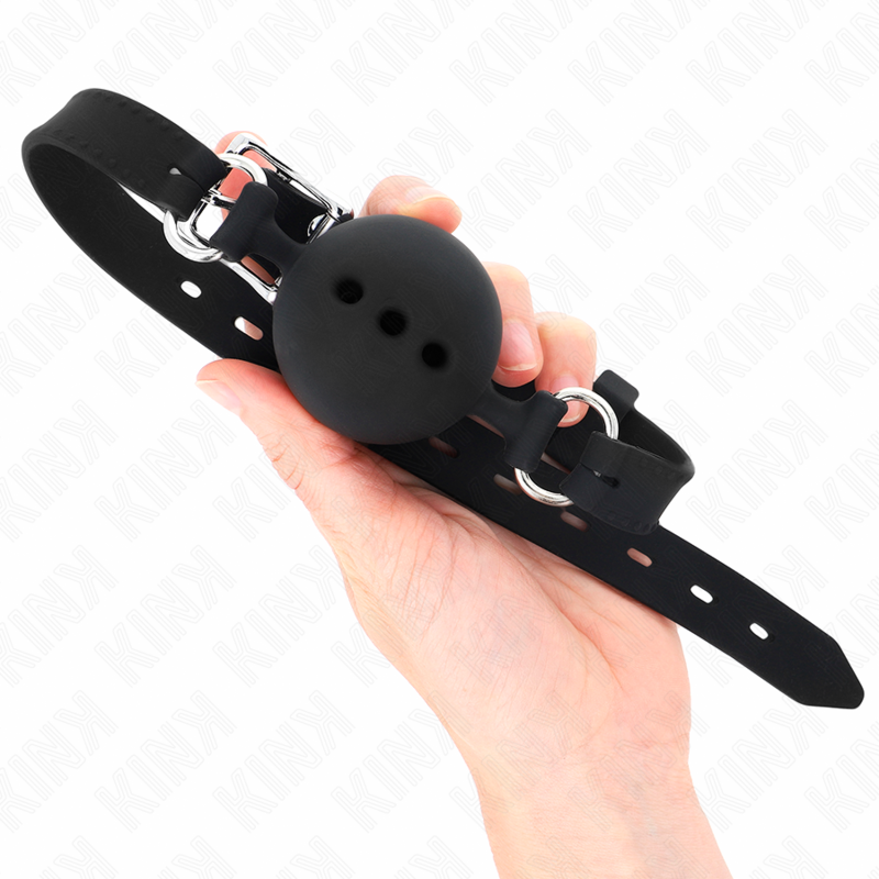 KINK - MORDAÃA COMPLETA DE SILICONE 55 x 2 CM COM BOLA DE 4,5 CM TAMANHO M PRETO AJUSTÃVEL 35-51 CM