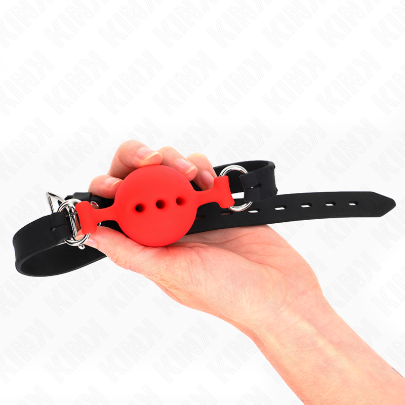 KINK - MORDAÃA COMPLETA DE SILICONE 55 x 2 CM COM BOLA DE 4,5 CM TAMANHO M VERMELHO AJUSTÃVEL 35-51 CM