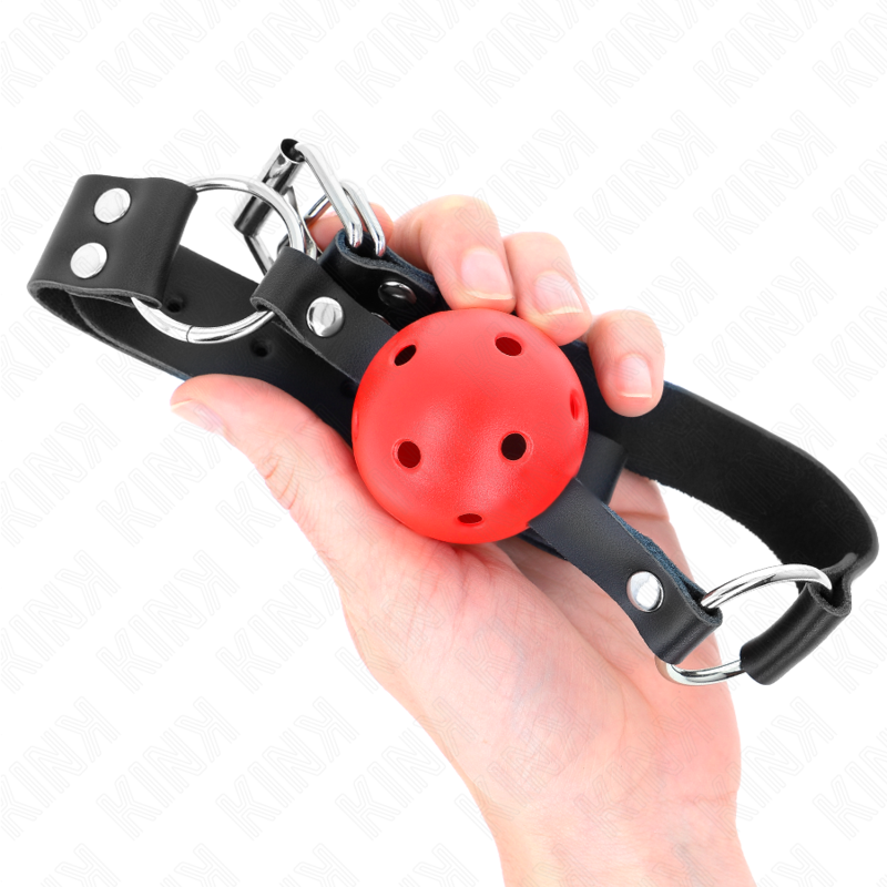 KINK - BOLA RESPIRÃVEL 4 CM MORDAÃA COM REBITE DUPLO VERMELHO 62,5 x 2,5 CM AJUSTÃVEL 42-58 CM