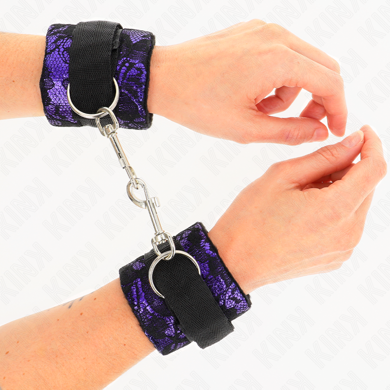 KINK - PUNHOS DE RENDA DE VELUDO CURTO E BIND DE NYLON ROXO / PRETO 23 X 6,5 CM