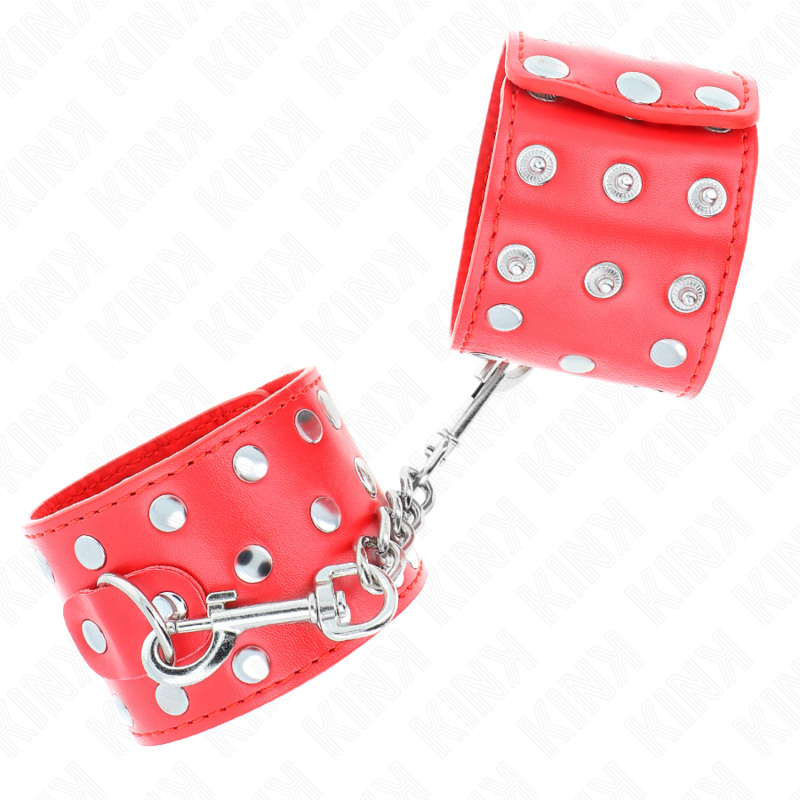 KINK - RETENÃÃES DE PULSO COM SNAP FASTEN CHEIO DE REBITES VERMELHO AJUSTÃVEL 19-24 CM X 5,5 CM