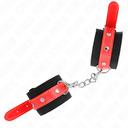 KINK - PUNHOS DE NYLON PRETO COM COURO VERMELHO AJUSTÃVEIS 19-24 CM X 5,5 CM