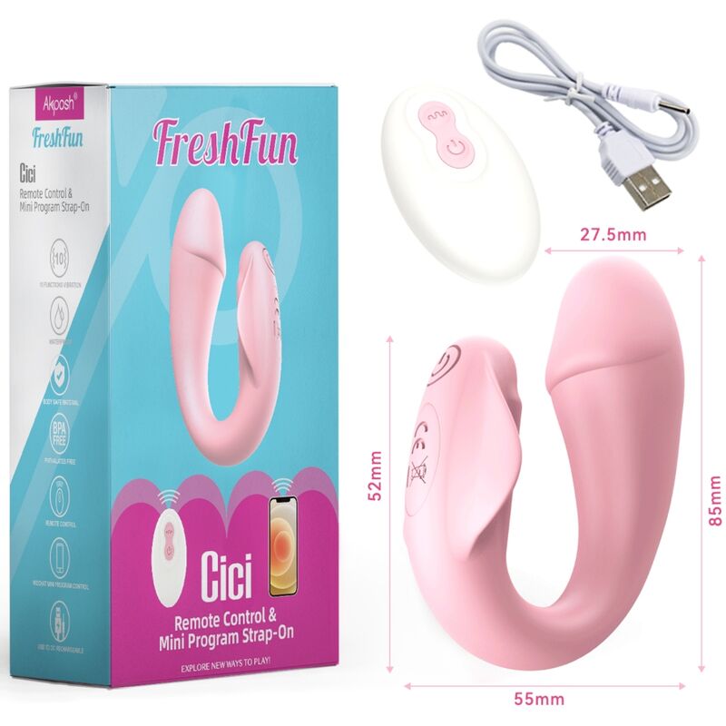 ARMONY - FRESHFUN CICI STAP-ON VIBRADOR CONTROLE REMOTO E APLICATIVO 10 VIBRAÃÃES ROSA