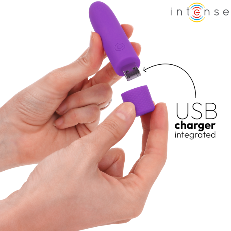 INTENSE - SYMONE USB RECARREGÃVEL VIBRATÃRIA BULLET 8 VIBRAÃÃES ROXO 10 X 2,2 CM