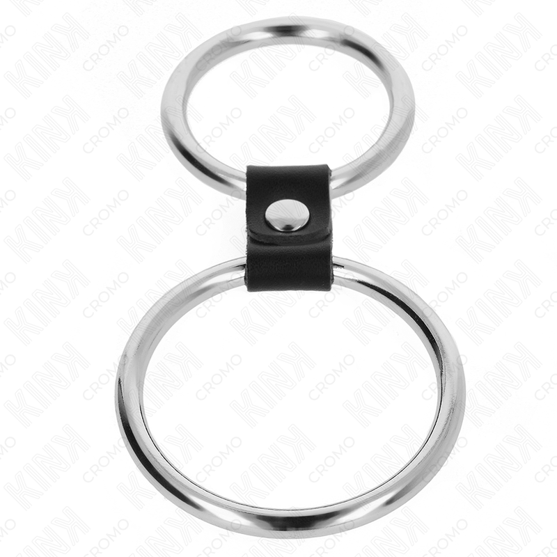 KINK - ANEL DE PÃNIS DUPLO DE METAL 3,7 CM A 5 CM CONECTADO POR TIRA DE COURO MODELO 3