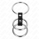 KINK - ANEL DE PÃNIS TRIPLO DE METAL DE 3,7 CM A 5 CM CONECTADO COM COURO