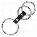 KINK - ANEL DE PÃNIS TRIPLO DE METAL DE 3,7 CM A 5 CM CONECTADO COM COURO