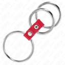 KINK - ANEL DE PÃNIS TRIPLO DE METAL DE 3,7 CM A 5 CM CONECTADO COM COURO VERMELHO