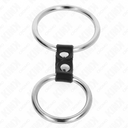 KINK - ANEL DE PÃNIS DUPLO DE METAL 3,7 CM A 5 CM CONECTADO POR TIRA DE COURO MODELO 4