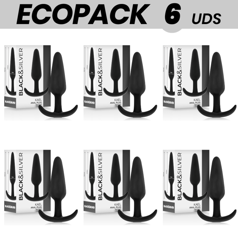 ECOPACK 6 UNIDADES - BLACK&SILVER PLUG ANAL DE SILICONE BLACK&SILVER KAEL COM CABO MÉDIO