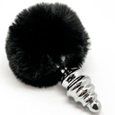 ALIVE - PLUG DE PRAZER ANAL ESPIRAL METAL FLUFFY PRETO TAMANHO L