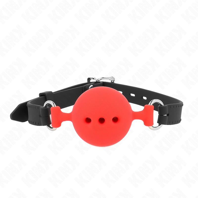 KINK - MORDAÃA COMPLETA DE SILICONE 55 x 2 CM COM BOLA DE 5 CM TAMANHO L VERMELHO AJUSTÃVEL 35-51 CM