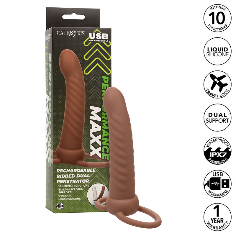 CALEXOTICS - MAXX RIBBED DUAL PENETRATOR 10 VIBRAÃÃES MARROM