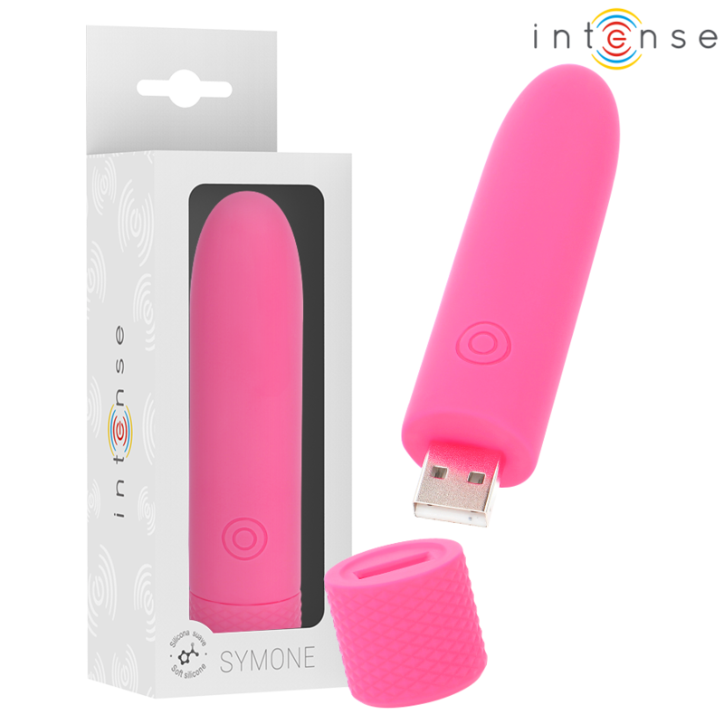 INTENSE - SYMONE  USB RECARREGÃVEL VIBRATÃRIA BULLET 8 VIBRAÃÃES ROSA 10 X 2,2 CM