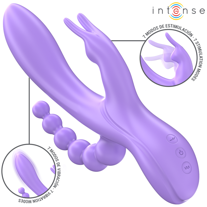 INTENSE - MIKO TRIPLO VIBRADOR COELHO & ESTIMULADOR & ANAL 7 VIBRAÃÃES ROXO