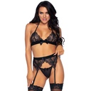 LEG AVENUE - CONJUNTO DE TRÊS PEAS , CINTA-LIGA E G-STRING