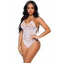 LEG AVENUE - SEAMLESS SCROLL LACE TEDDY - BRANCO