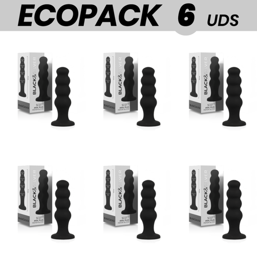 ECOPACK 6 UNIDADES - BLACK&SILVER SCOTT ANAL PLUG PREMIUM SILICONE PRETO