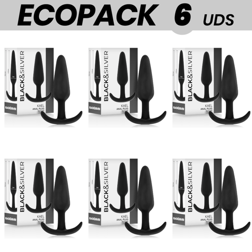 ECOPACK 6 UNIDADES - BLACK&SILVER PLUG ANAL DE SILICONE BLACK&SILVER KAEL COM CABO MÉDIO