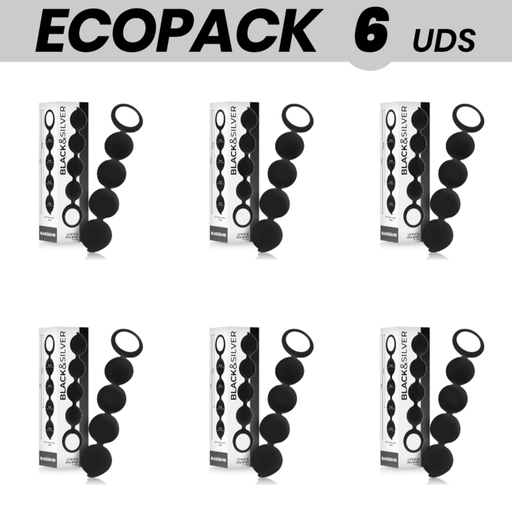 ECOPACK 6 UNIDADES - PLUG ANAL LENNON PRETO&SILVER COM BOLAS ANAIS 15 CM