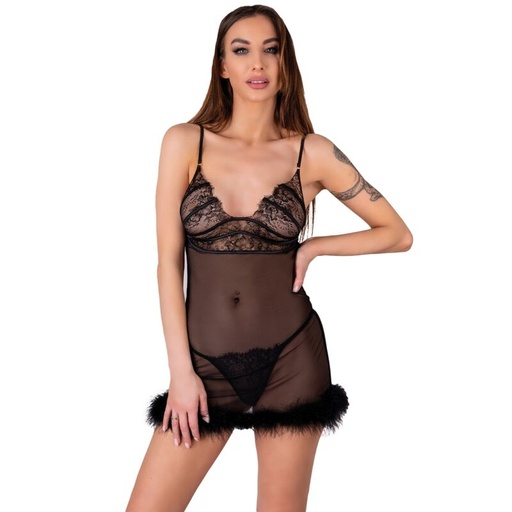 LIVCO CORSETTI FASHION - CONJUNTO ZERUNAM BABYDOLL + TANGA PRETA