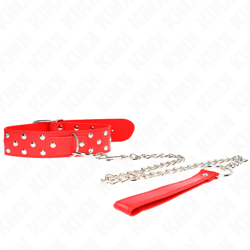 KINK - COLAR DE ALÃA DE REBITE DE ANEL COM CINTO 65 CM VERMELHO AJUSTÃVEL 36-50 CM X 3,8 CM