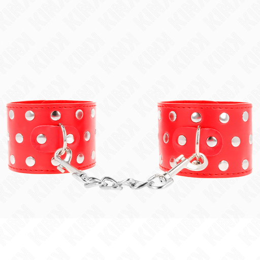 KINK - RETENÃÃES DE PULSO COM SNAP FASTEN CHEIO DE REBITES VERMELHO AJUSTÃVEL 19-24 CM X 5,5 CM