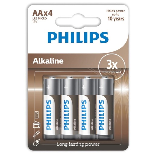 PHILIPS - PILHAS ALCALINAS AA LR6 PACK 4