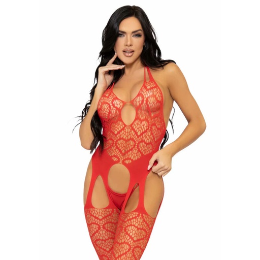 LEG AVENUE - NET SUSPENDER BODYSTOCKING TAMANHO ÚNICO - VERMELHO